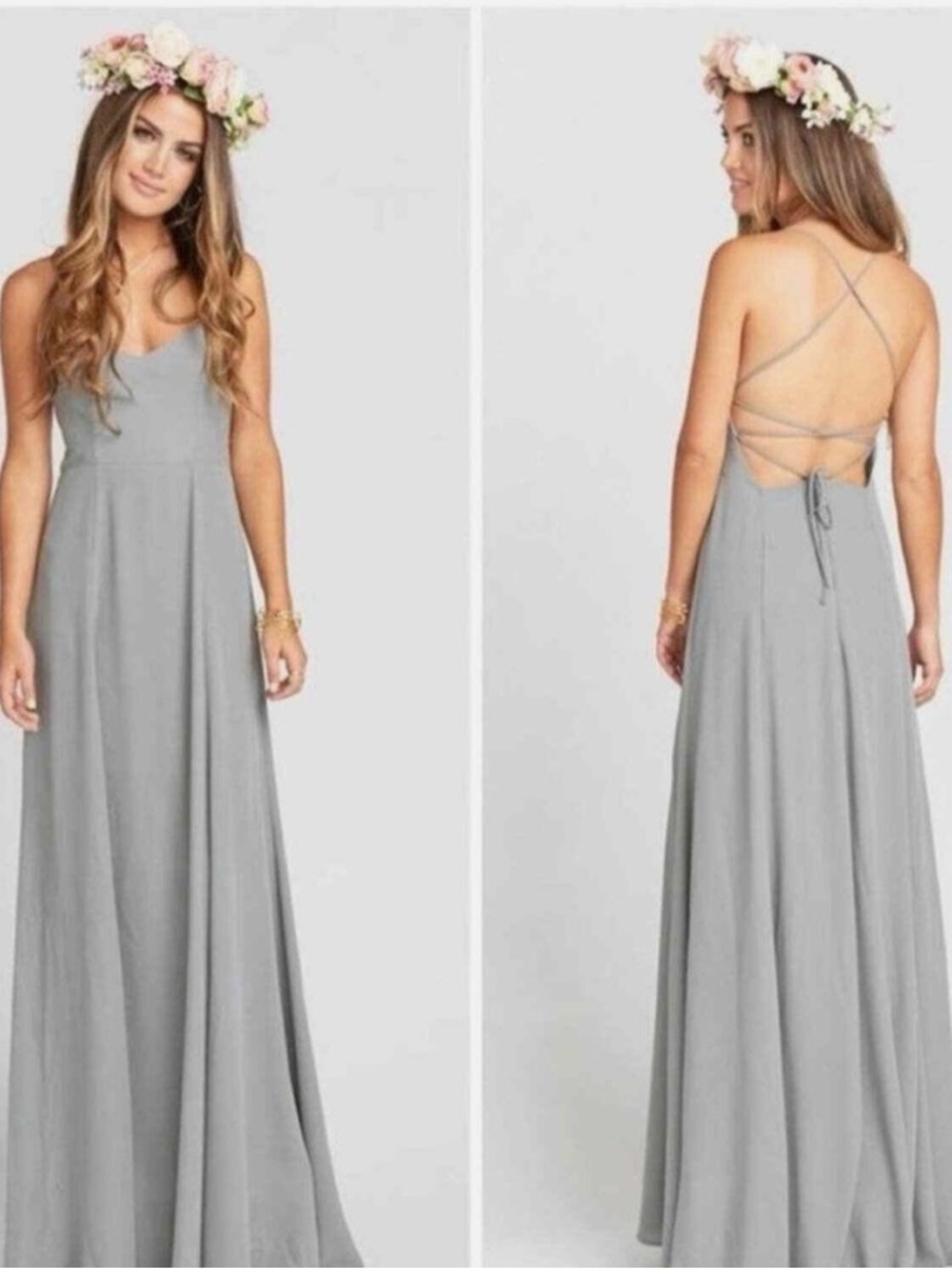 Show Me Your MuMu Grey Godshaw Goddess gown Strappy Back size M NWT
